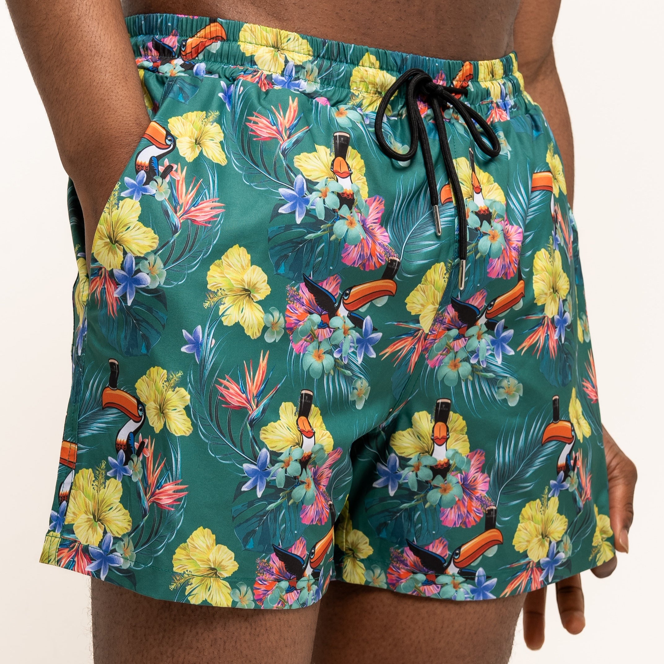 Guinness Toucan Hawaiian Green Beach Shorts