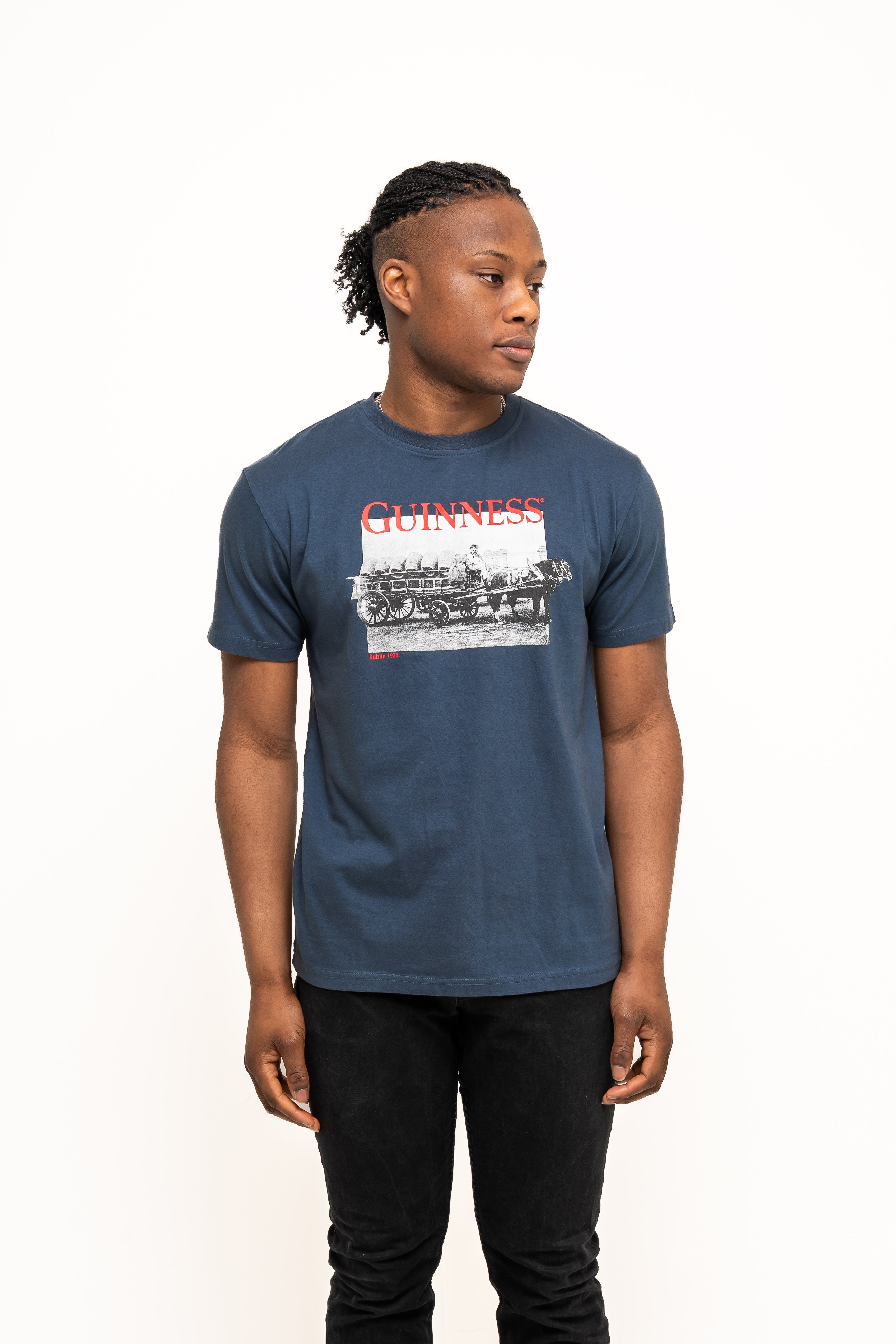 Guinness Transport Navy Blue Carriage Chest Print Tee