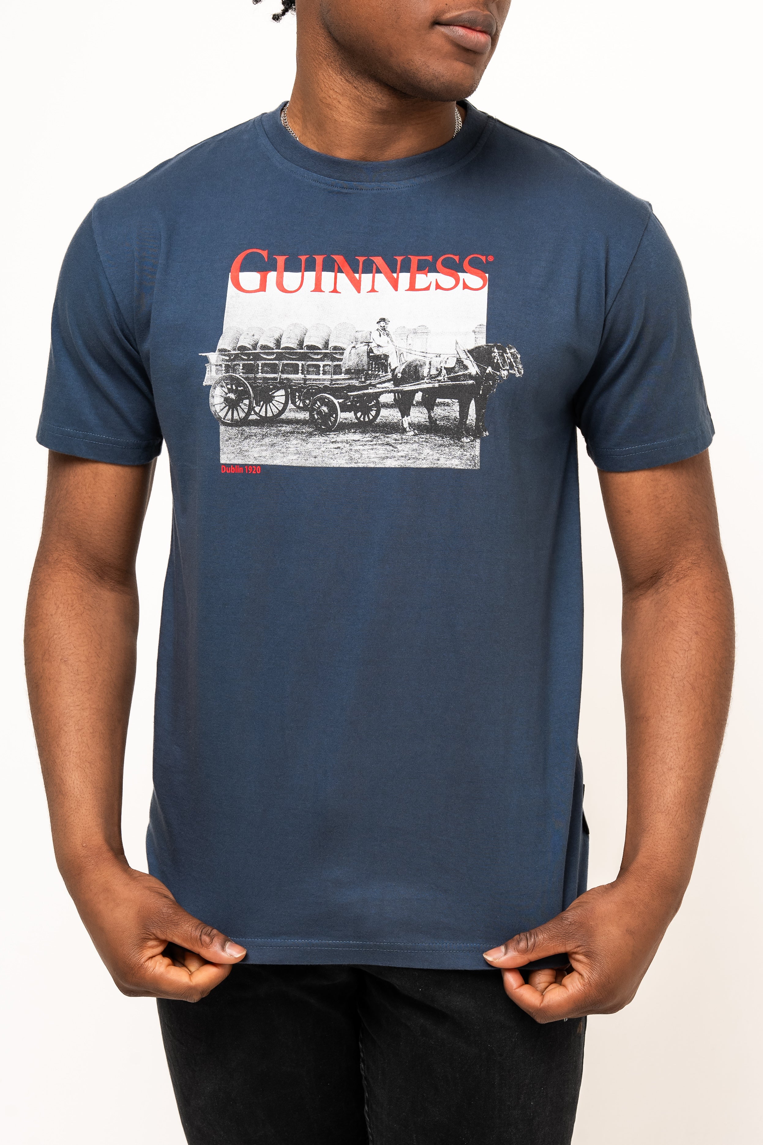 Guinness Transport Navy Blue Carriage Chest Print Tee