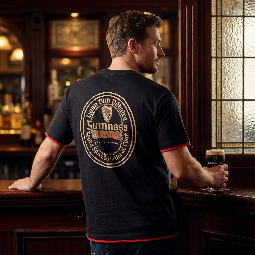 Guinness Gaelic Label Tee – Black | Pre-Order