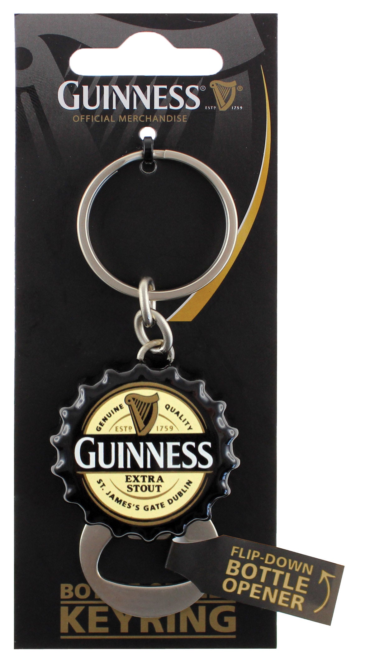 Guinness Bottle Opener Keyring - 3D Cap Flip Down