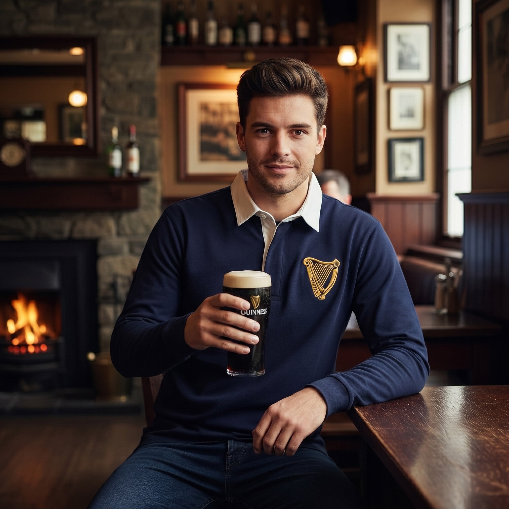 Guinness Navy Long Sleeve Rugby Shirt