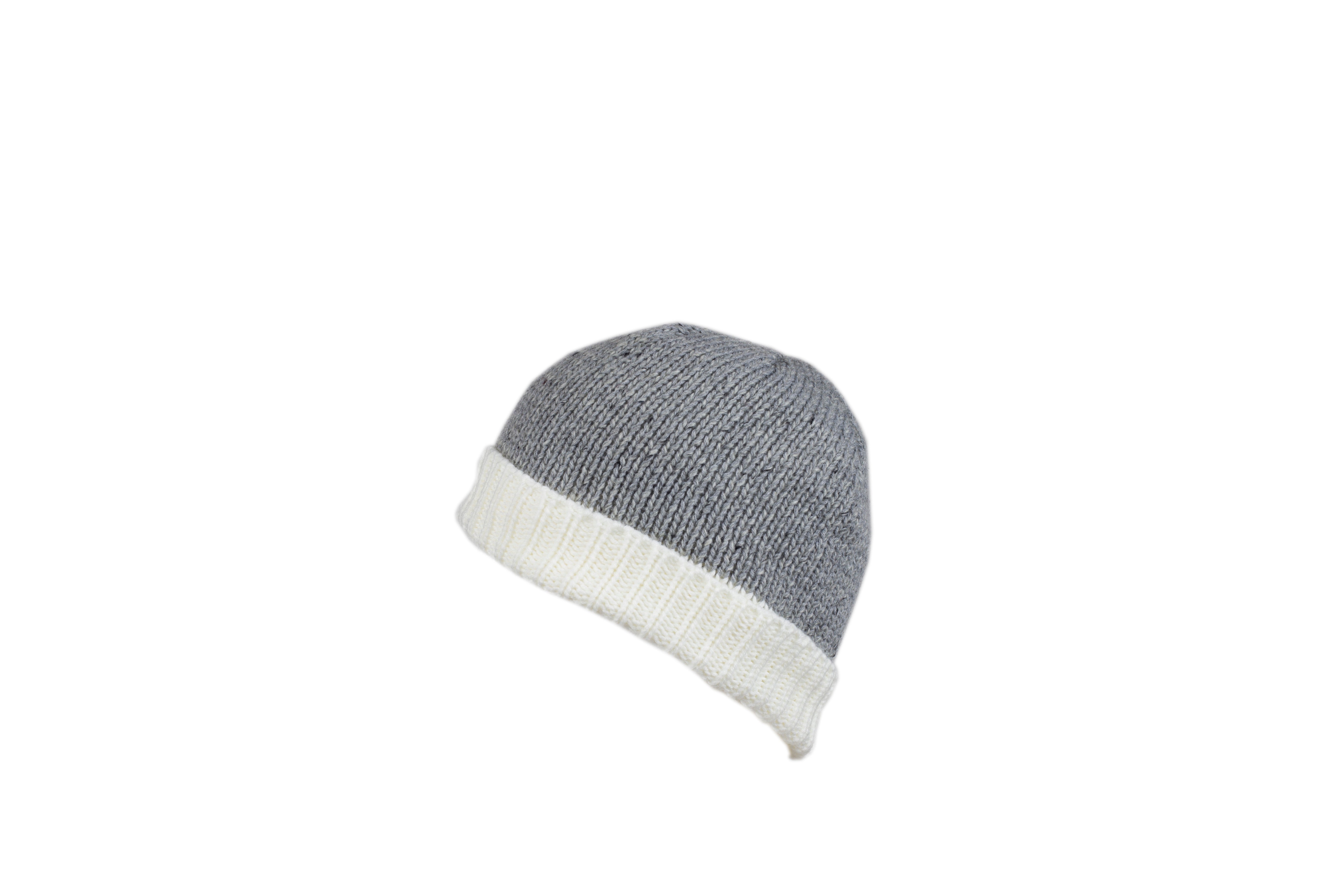 Olann Contrast Beanie - White Grey