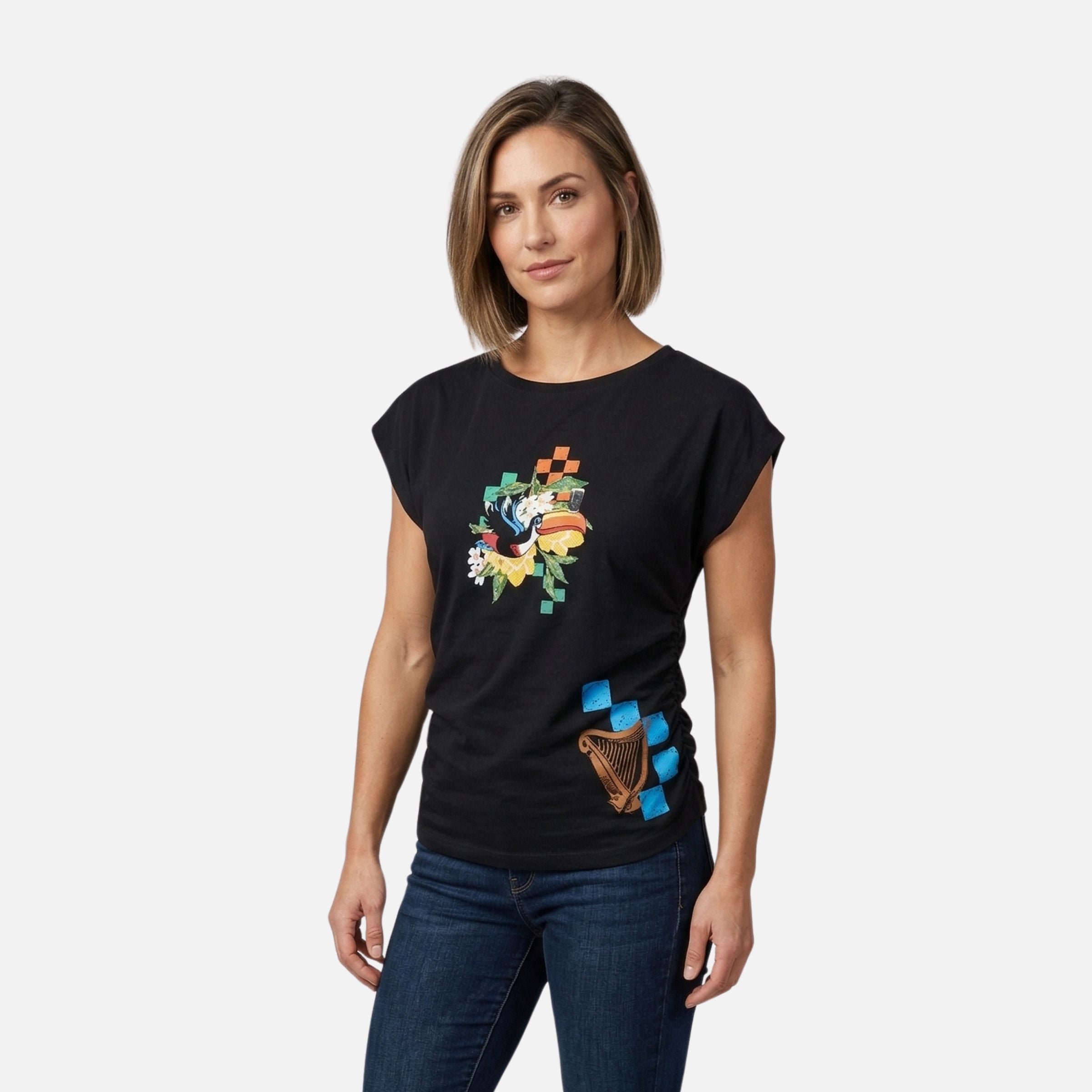 Guinness Hawaiian Ruched Ladies Black Tee