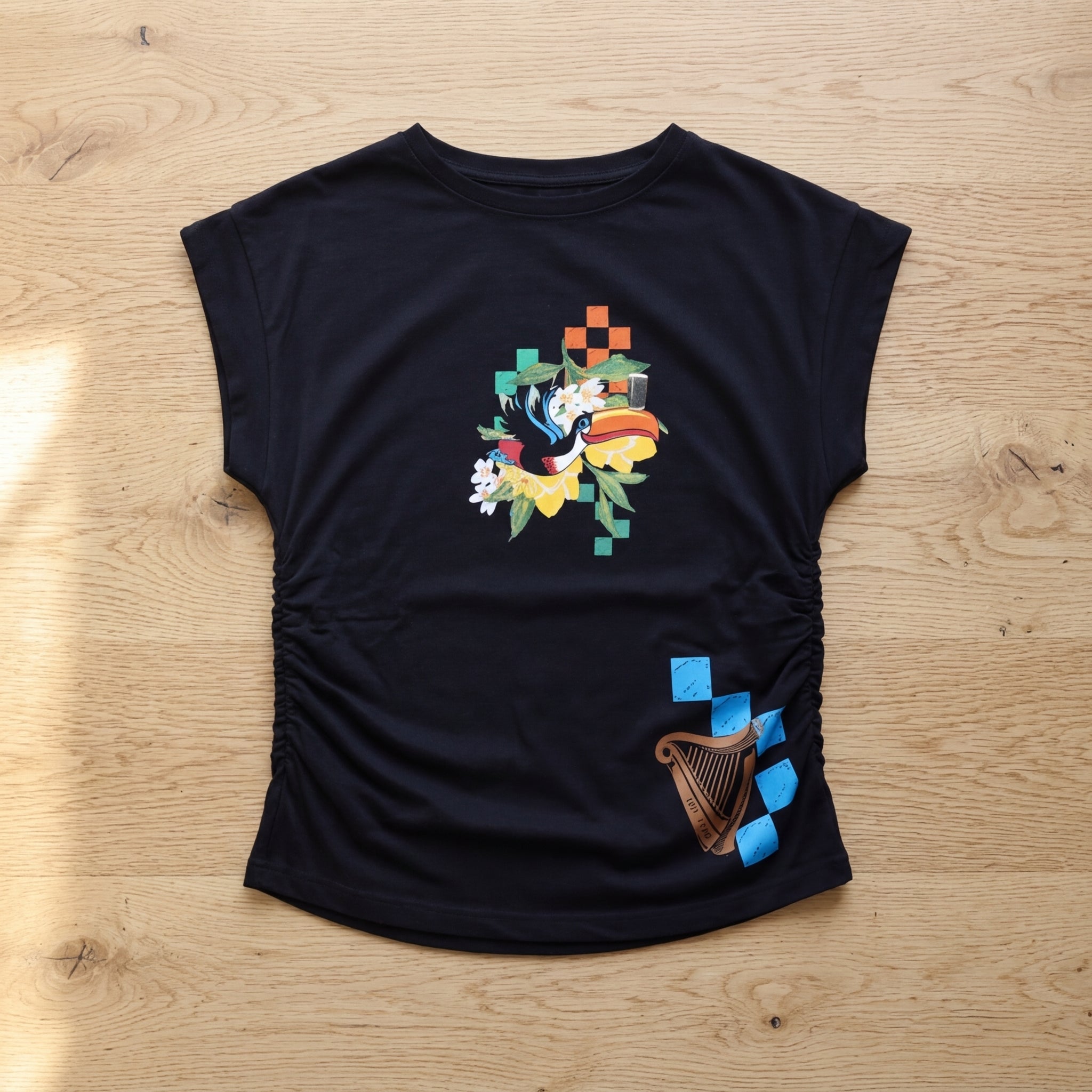 Guinness Hawaiian Ruched Ladies Black Tee