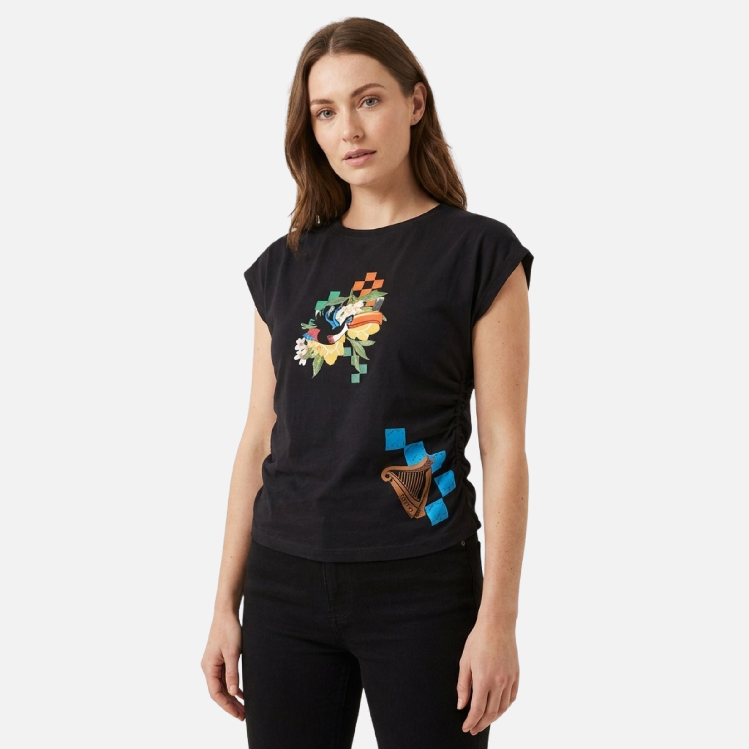 Guinness Hawaiian Ruched Ladies Black Tee