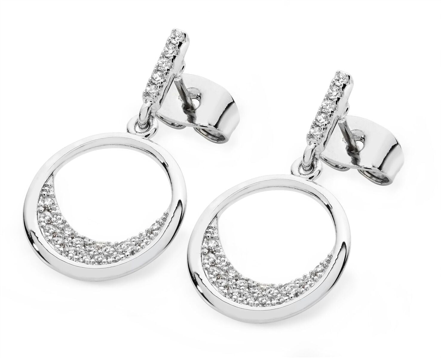 Silver White Floating Moon Earrings