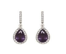 Silver Pear Shape Purple Stones Earrings