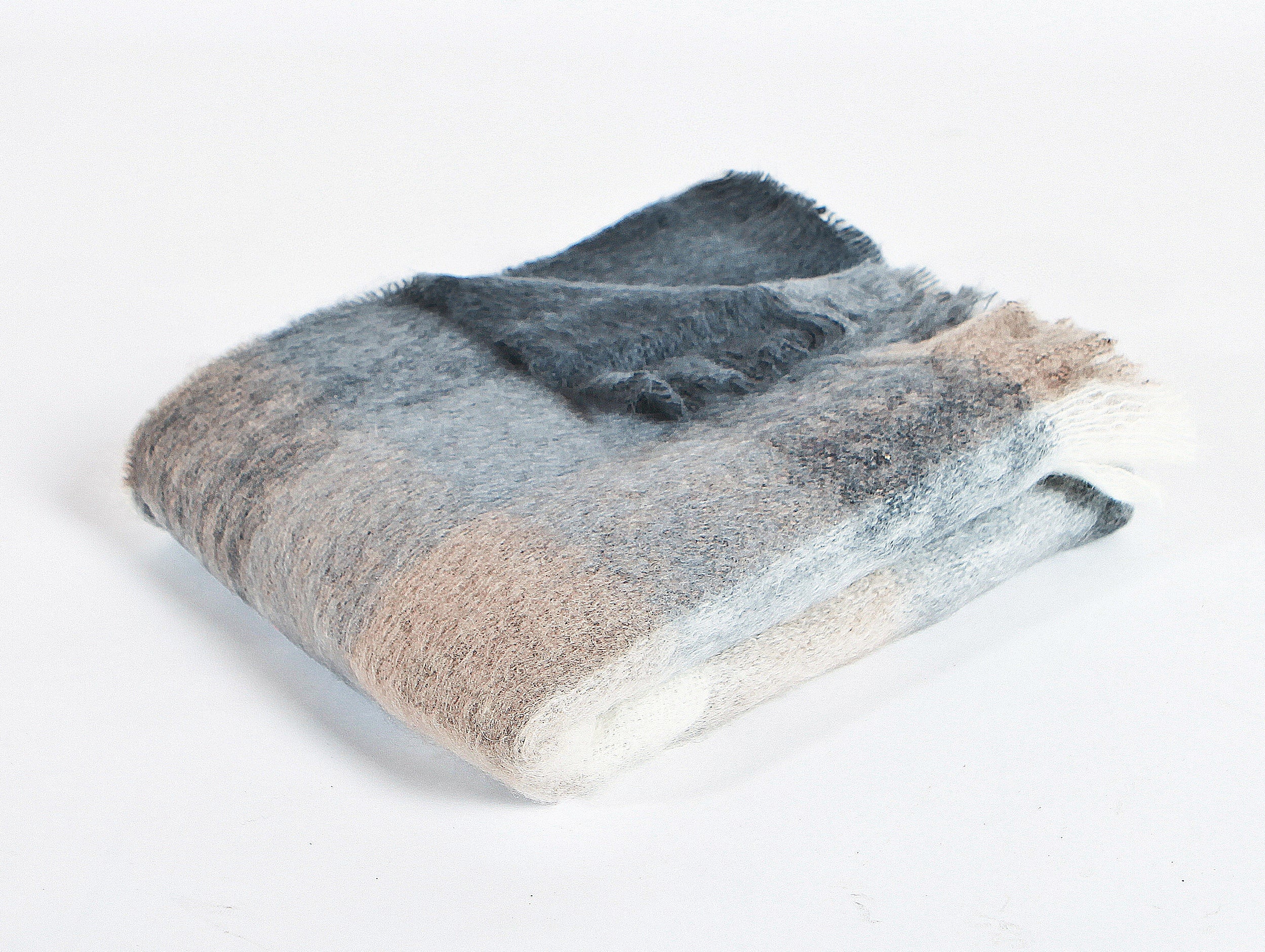 Mohair Throw - Charcoal, White & Mink Check