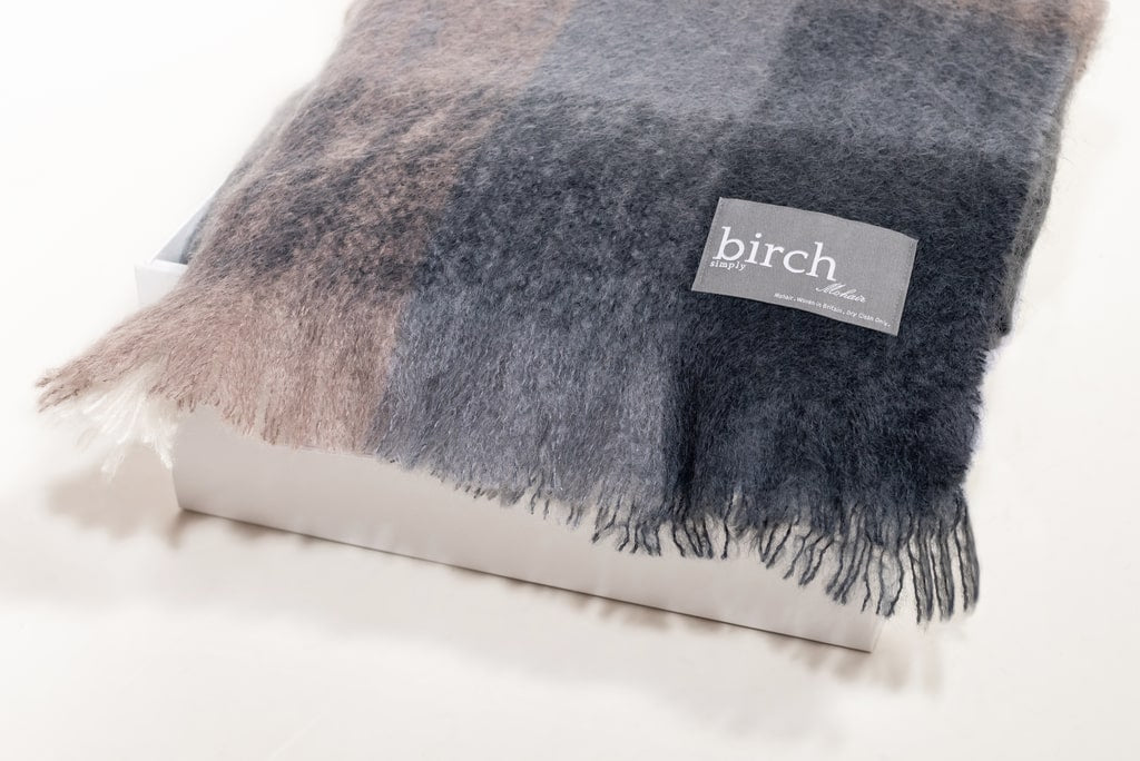 Mohair Throw - Charcoal, White & Mink Check