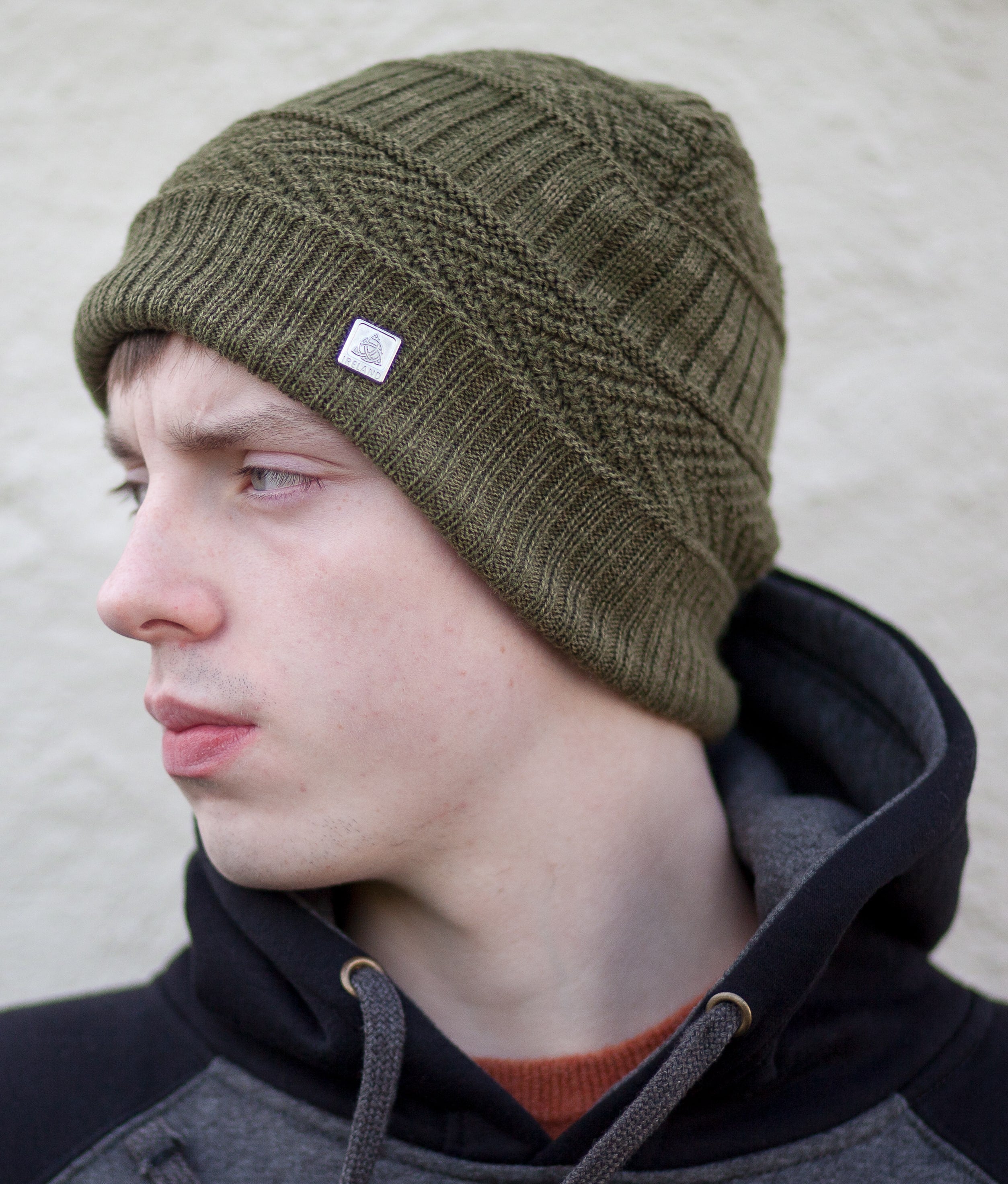 Green Beanie with Woven Detail