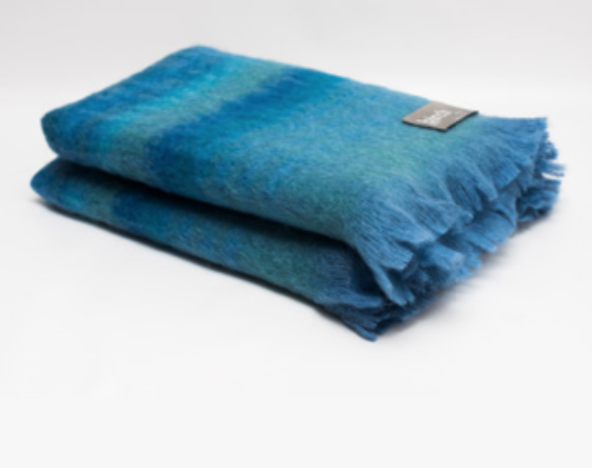 Mohair Throw - Dark Blue Large Check