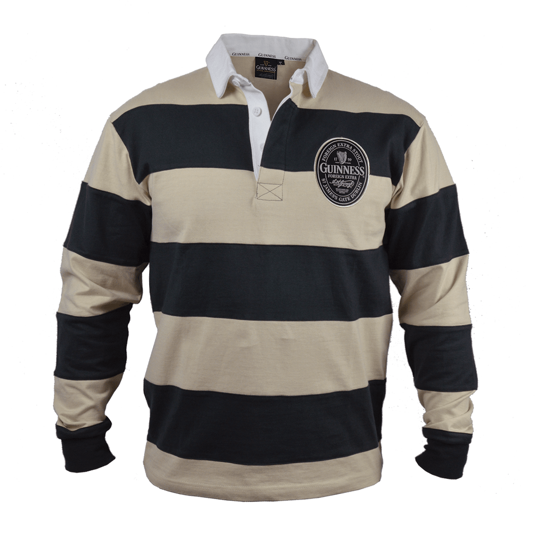 Cream and Black Stripped with Twill Patch Long Sleeve Rugby Jersey