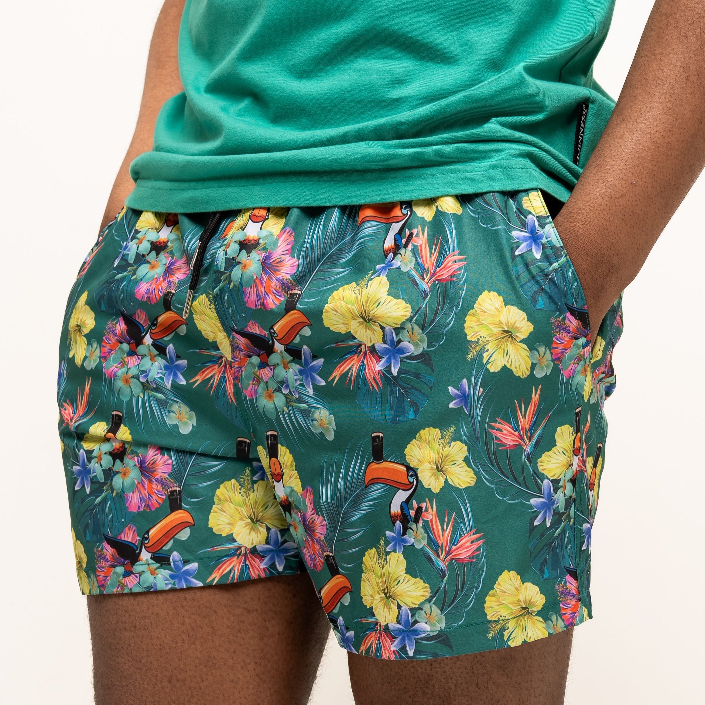 Guinness Toucan Hawaiian Green Beach Shorts