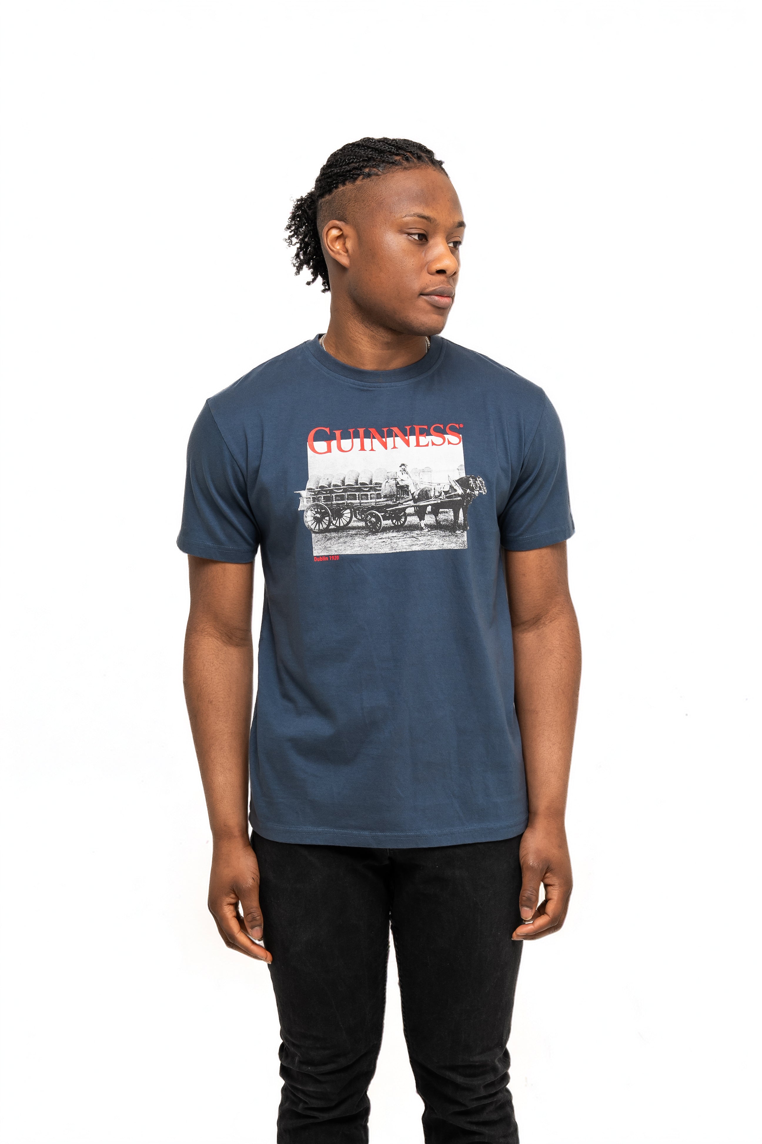 Guinness Transport Navy Blue Carriage Chest Print Tee