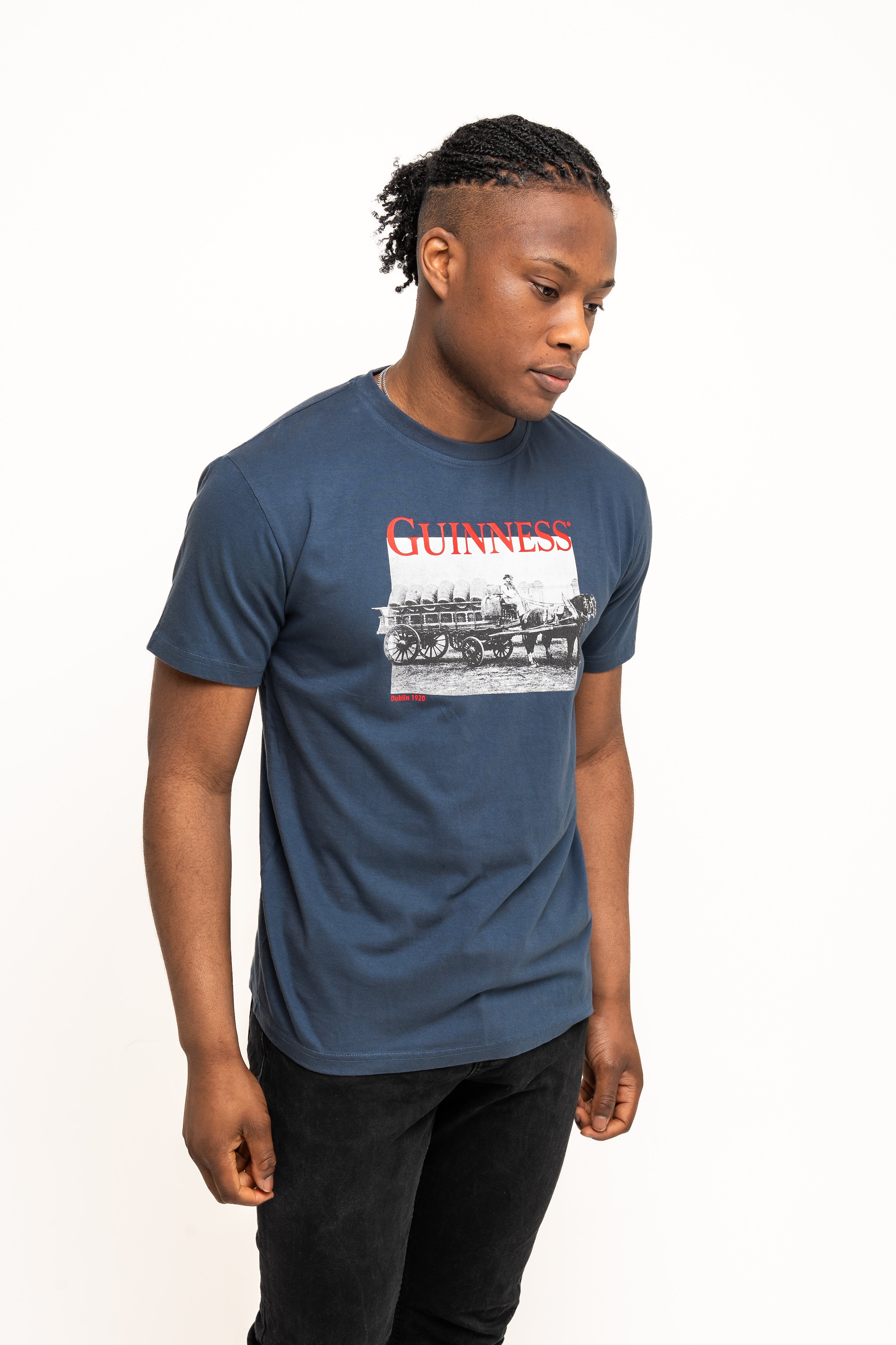 Guinness Transport Navy Blue Carriage Chest Print Tee