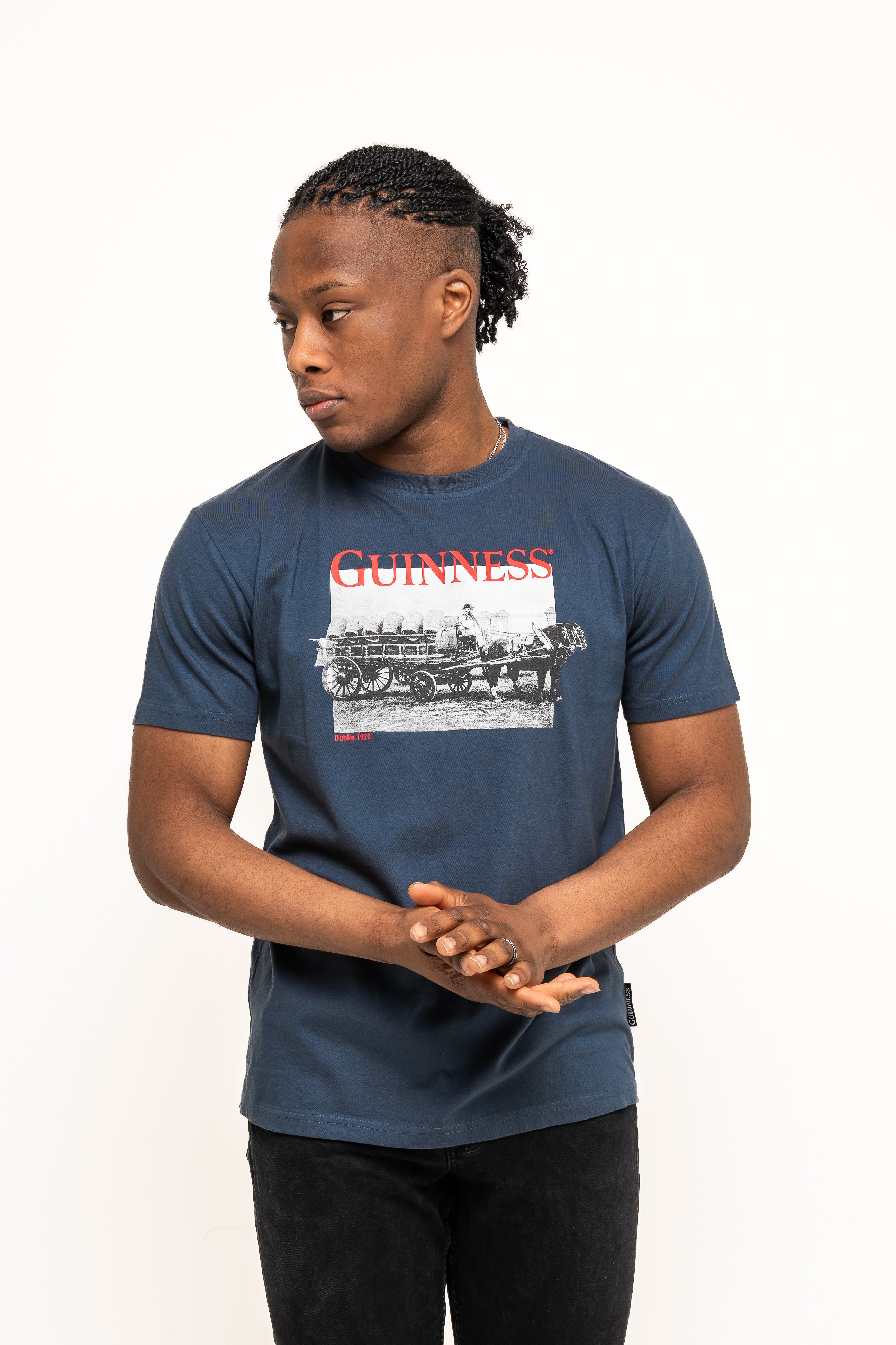 Guinness Transport Navy Blue Carriage Chest Print Tee