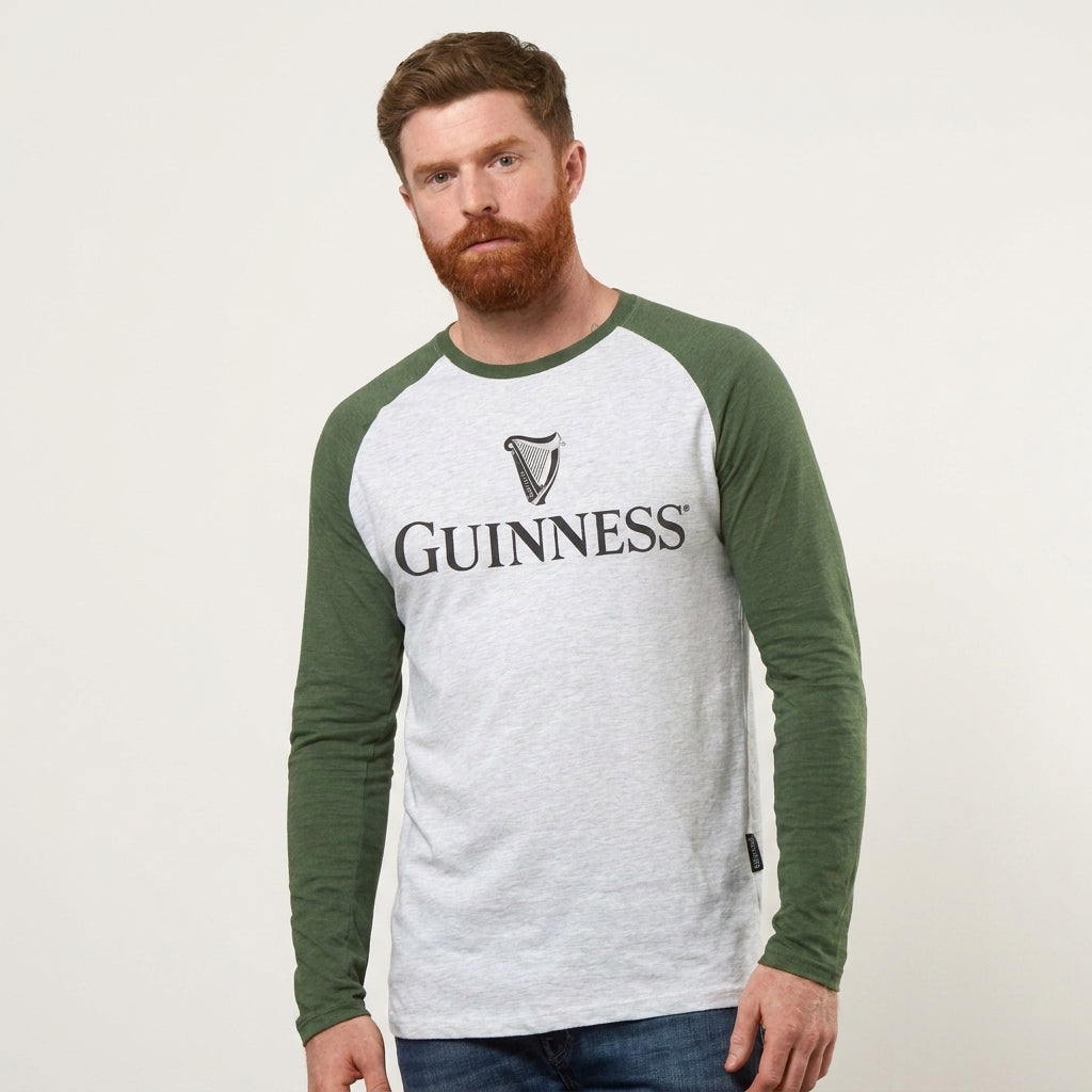 Guinness Heathered Gray Baseball Long Sleeved Tee