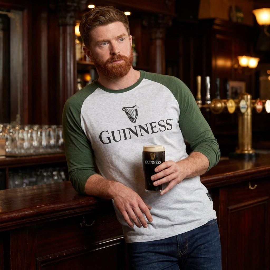 Guinness Heathered Gray Baseball Long Sleeved Tee
