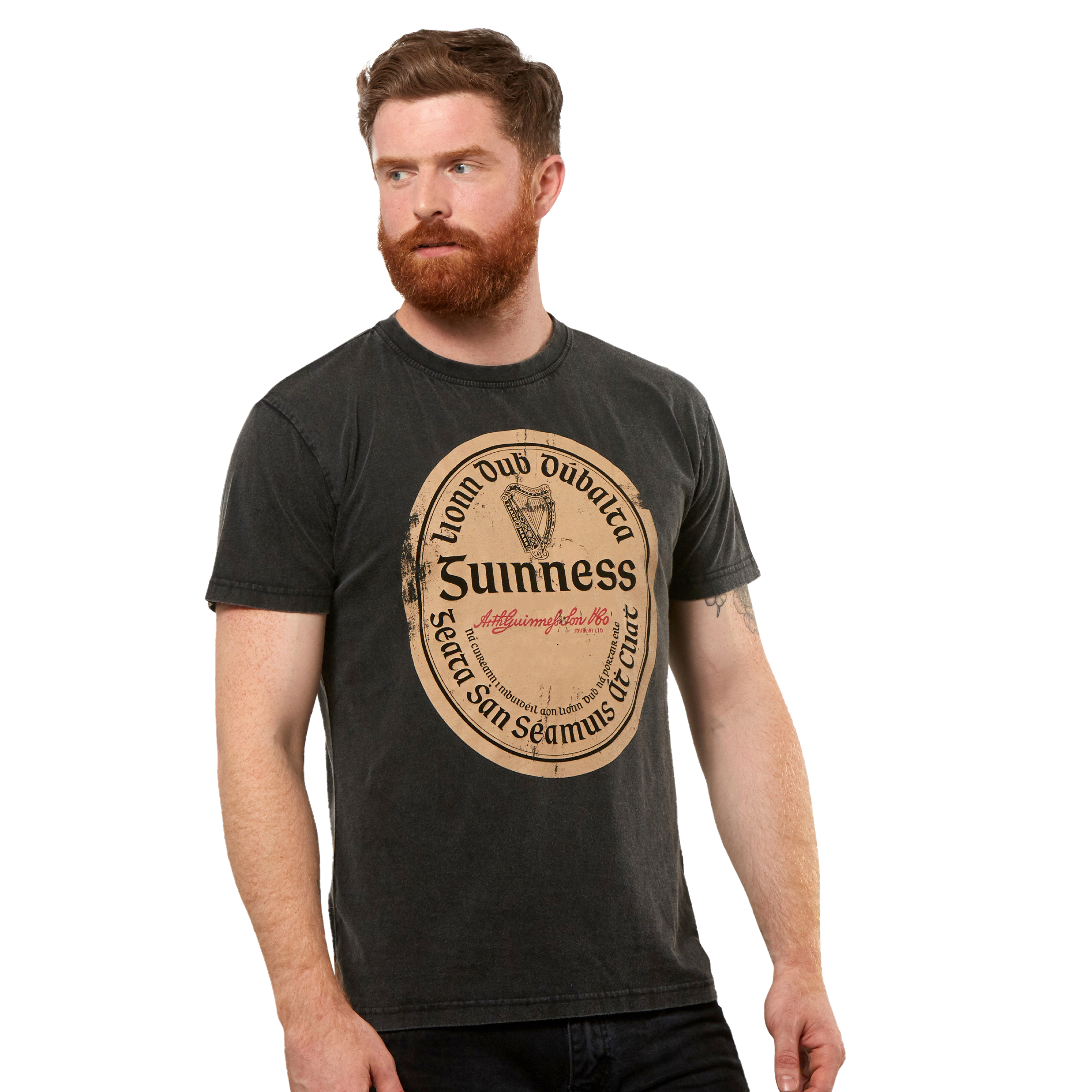 Black Distressed Label Tee