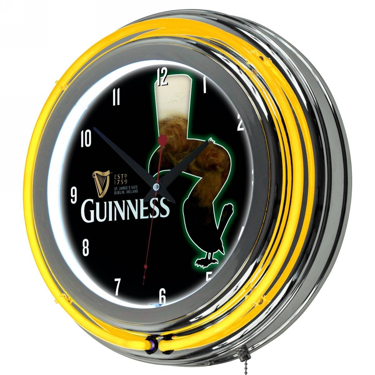 Guinness Chrome Double Rung Neon Clock - Feathering