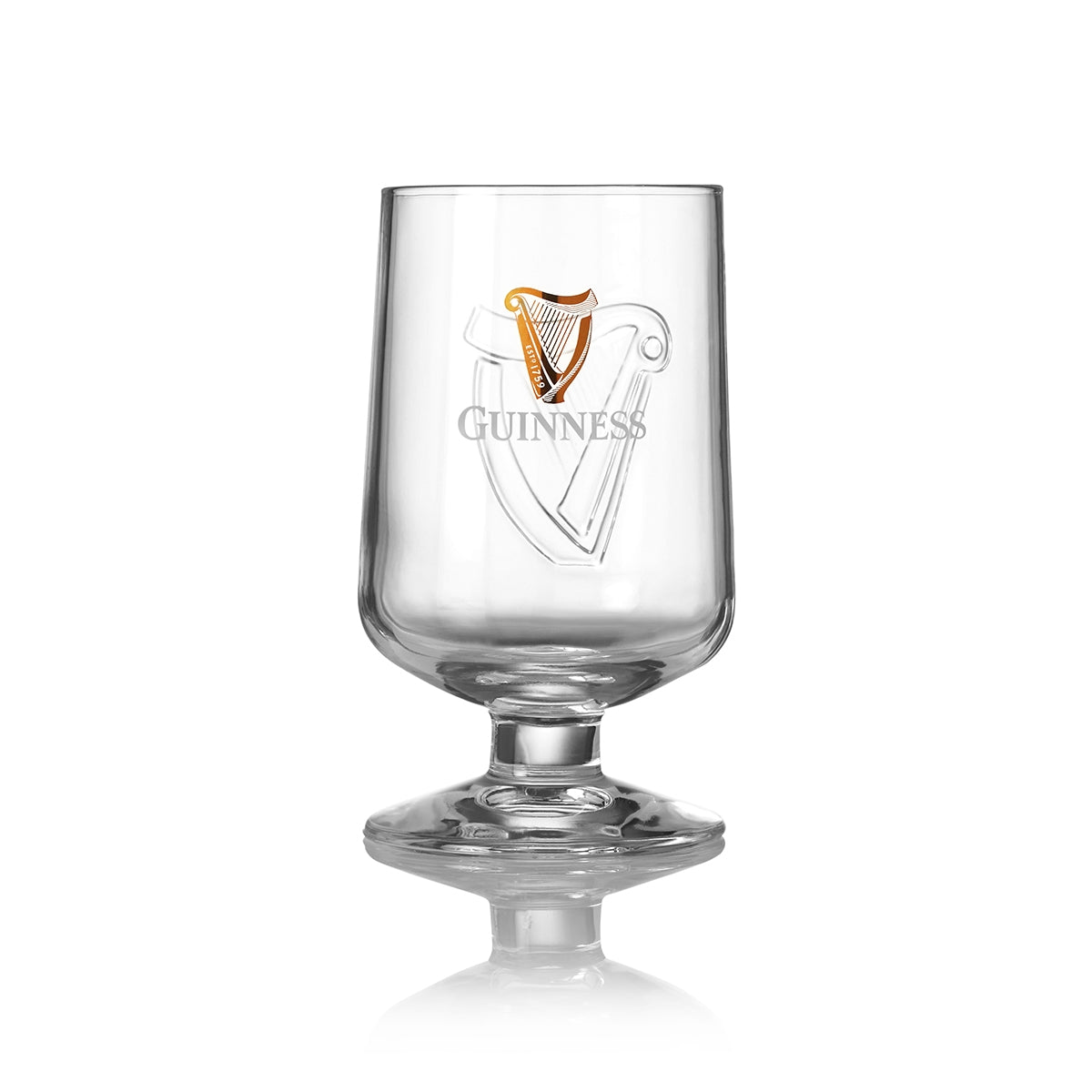 A Guinness Embossed Stem Glass 2 Pack on a white background.