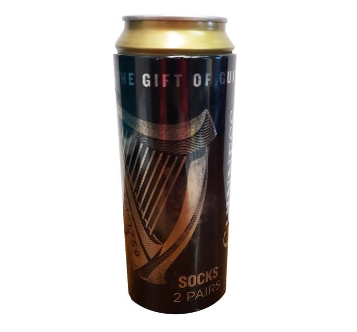 A gift of Guinness Harp Socks In A Can (2 Pack) with the iconic Guinness harp design.