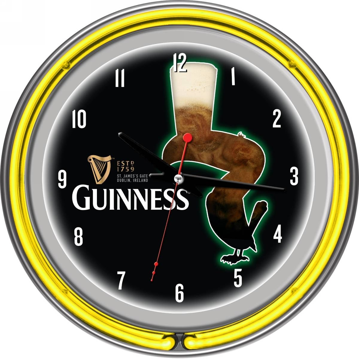 Guinness Chrome Double Rung Neon Clock - Feathering