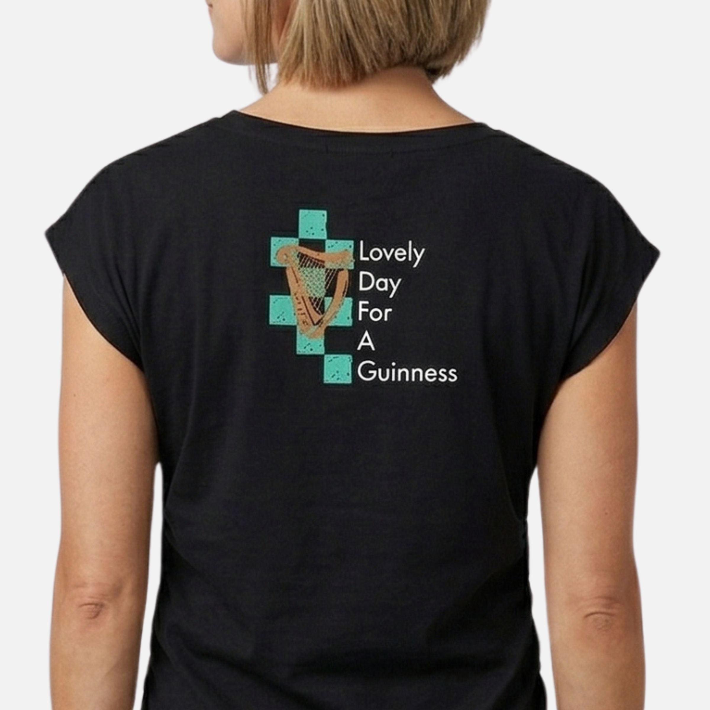 Guinness Hawaiian Ruched Ladies Black Tee