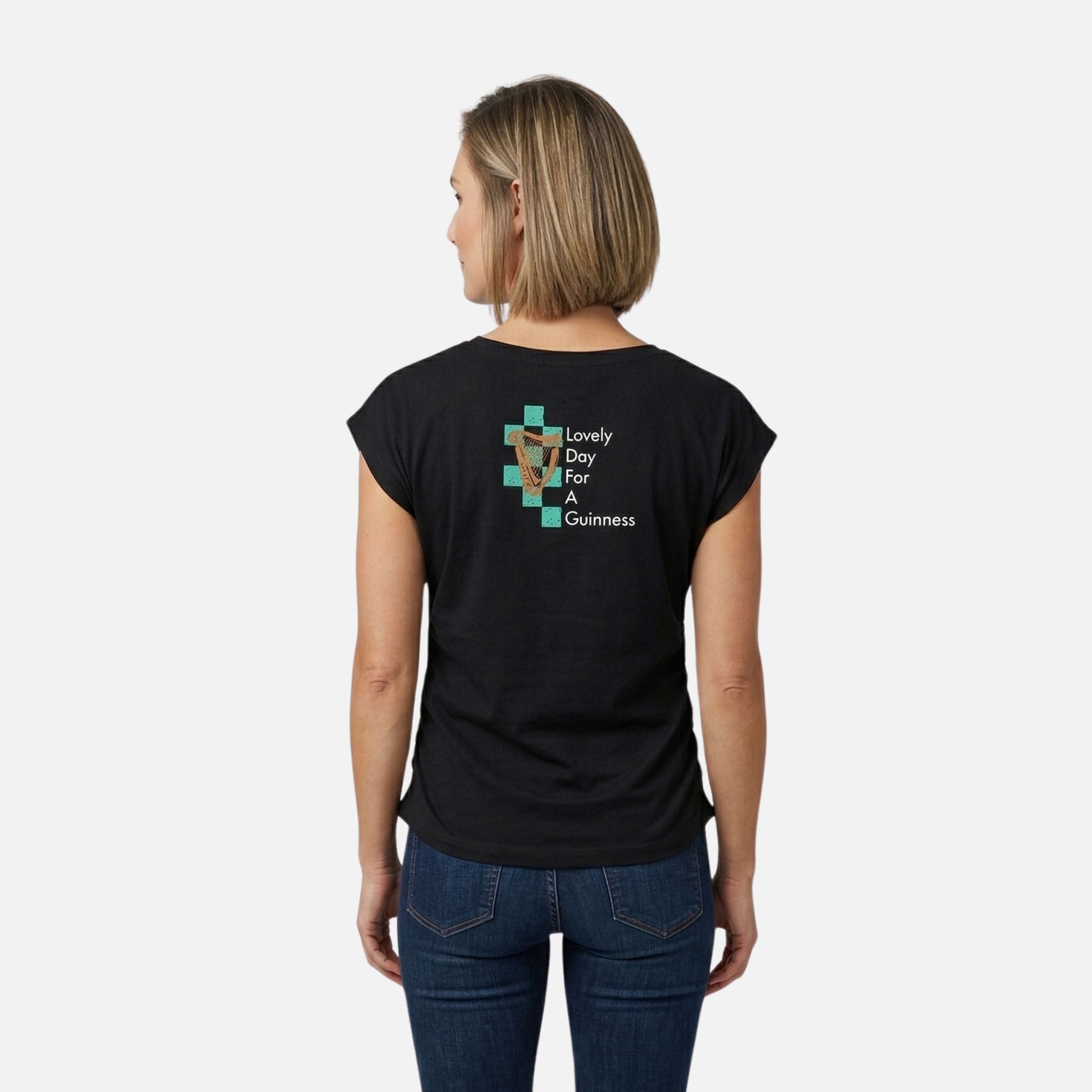 Guinness Hawaiian Ruched Ladies Black Tee