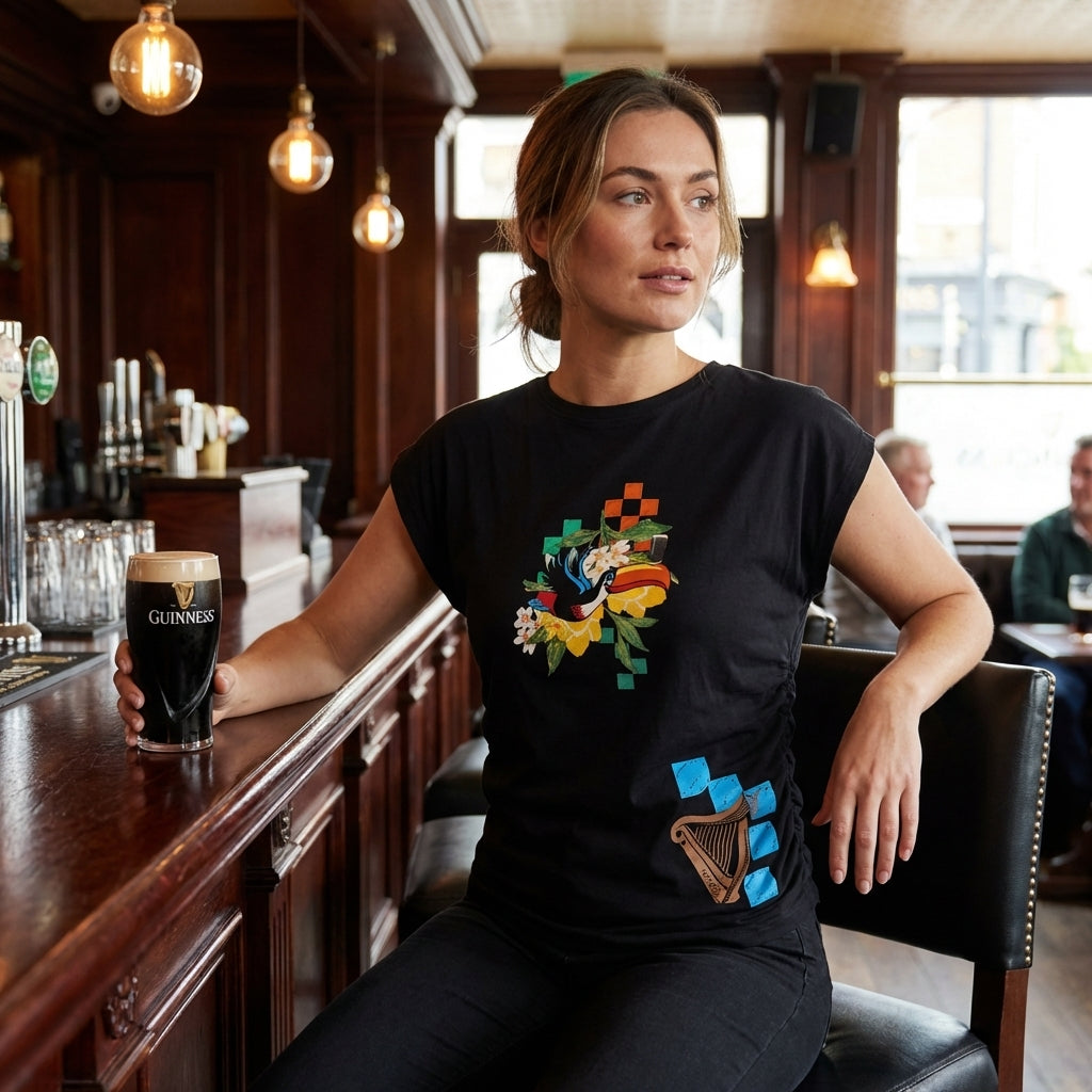 Guinness Hawaiian Ruched Ladies Black Tee