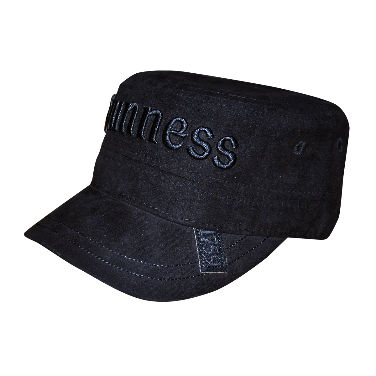 Guinness Suede Cadet Cap with "Guinness" embroidered in black on the front, featuring ventilation eyelets on the sides and a "1759" tag on the brim. Made from high-quality suede for a luxurious feel and look, available at Guinness Webstore US.