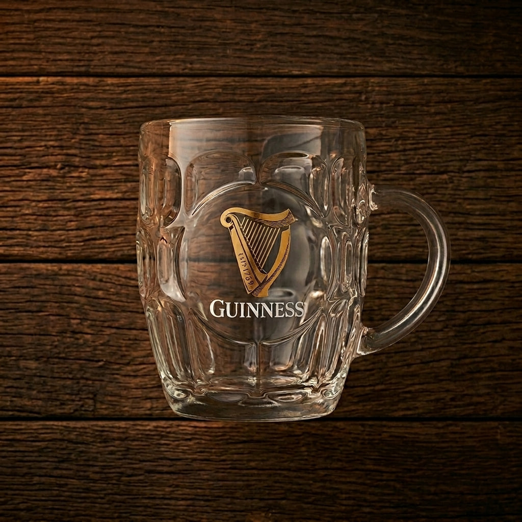 Guinness Gold Harp Dimple Tankard – 20 oz Glass Mug