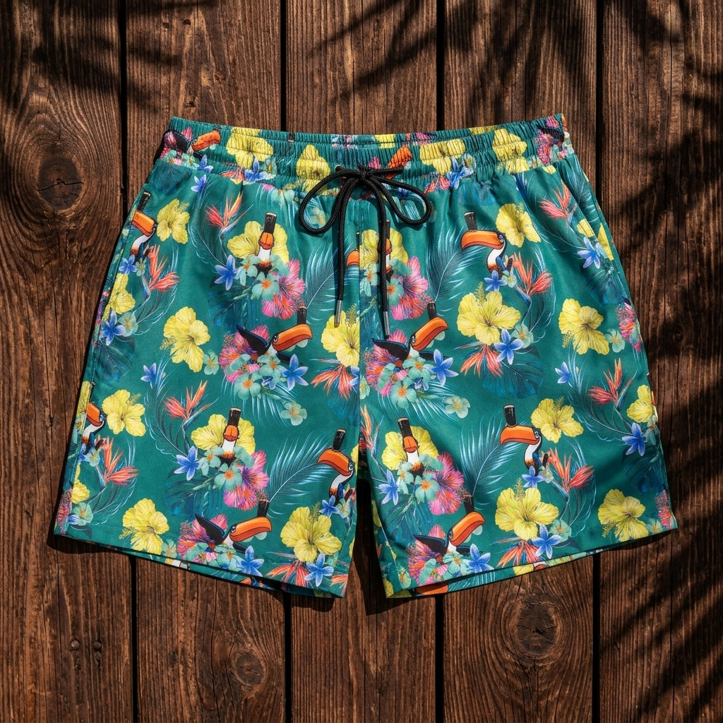 Guinness Toucan Hawaiian Green Beach Shorts