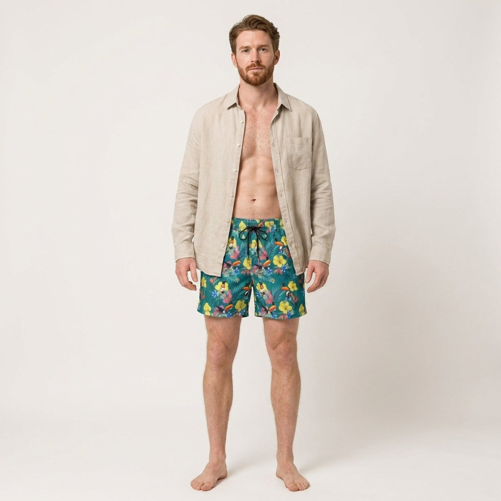 Guinness Toucan Hawaiian Green Beach Shorts