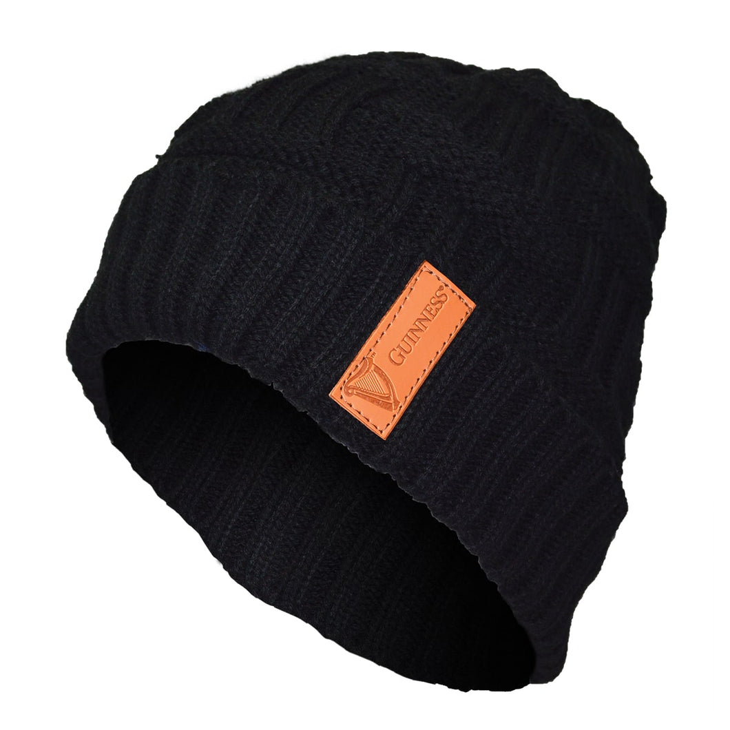 Black Beanie with Leather Patch
