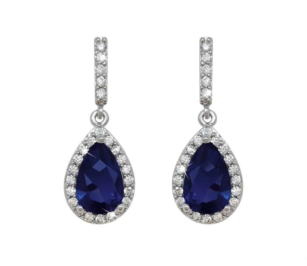 Silver Pear Shape Blue Earrings