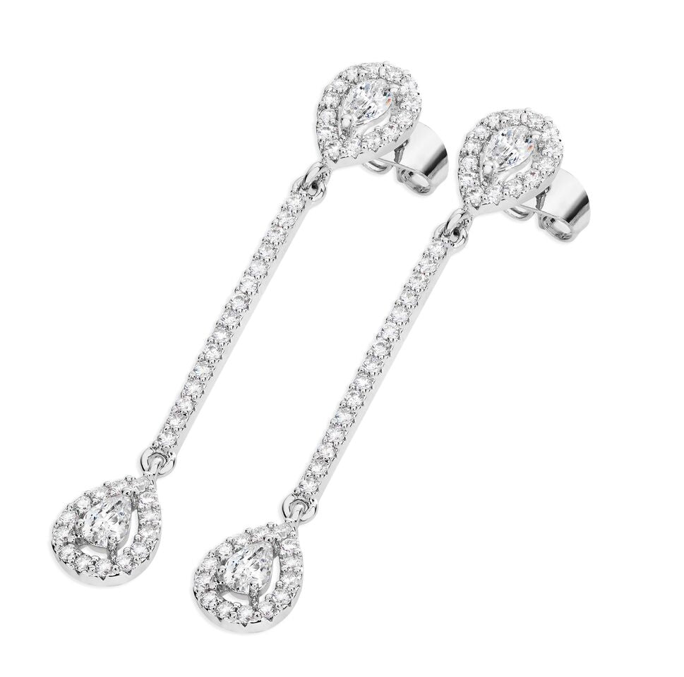 Silver Diamante Heart Drop Earrings