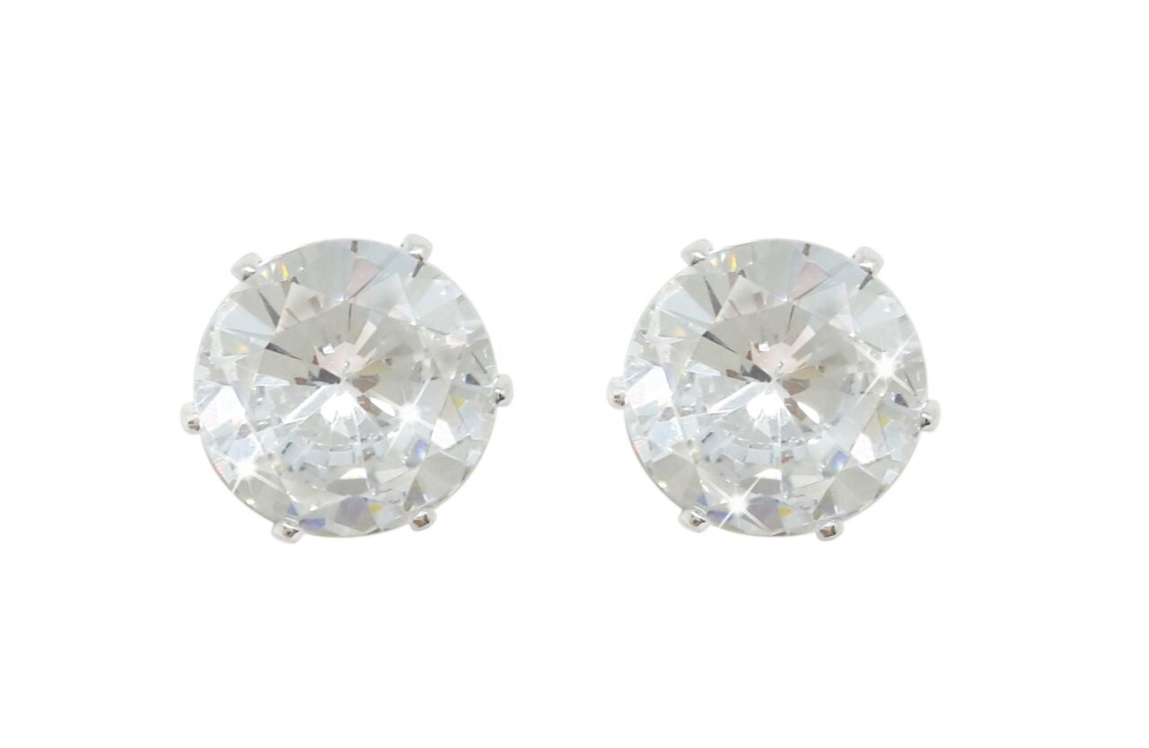 9mm Silver Clear Stone Studs Earrings