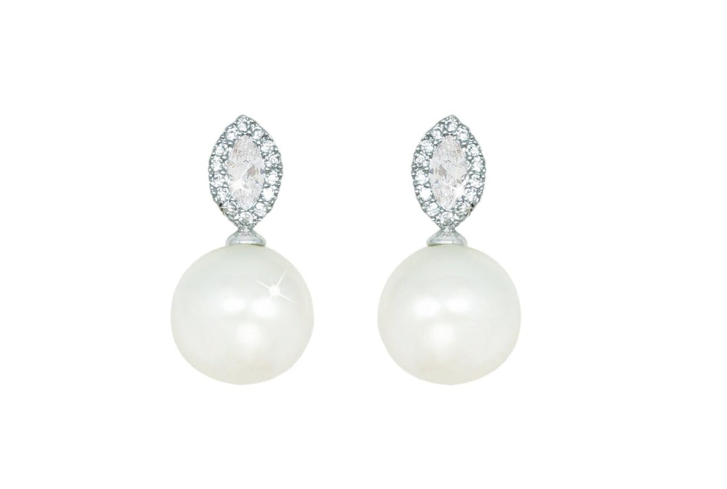 Silver Pearl with Clear Stone Earrings
