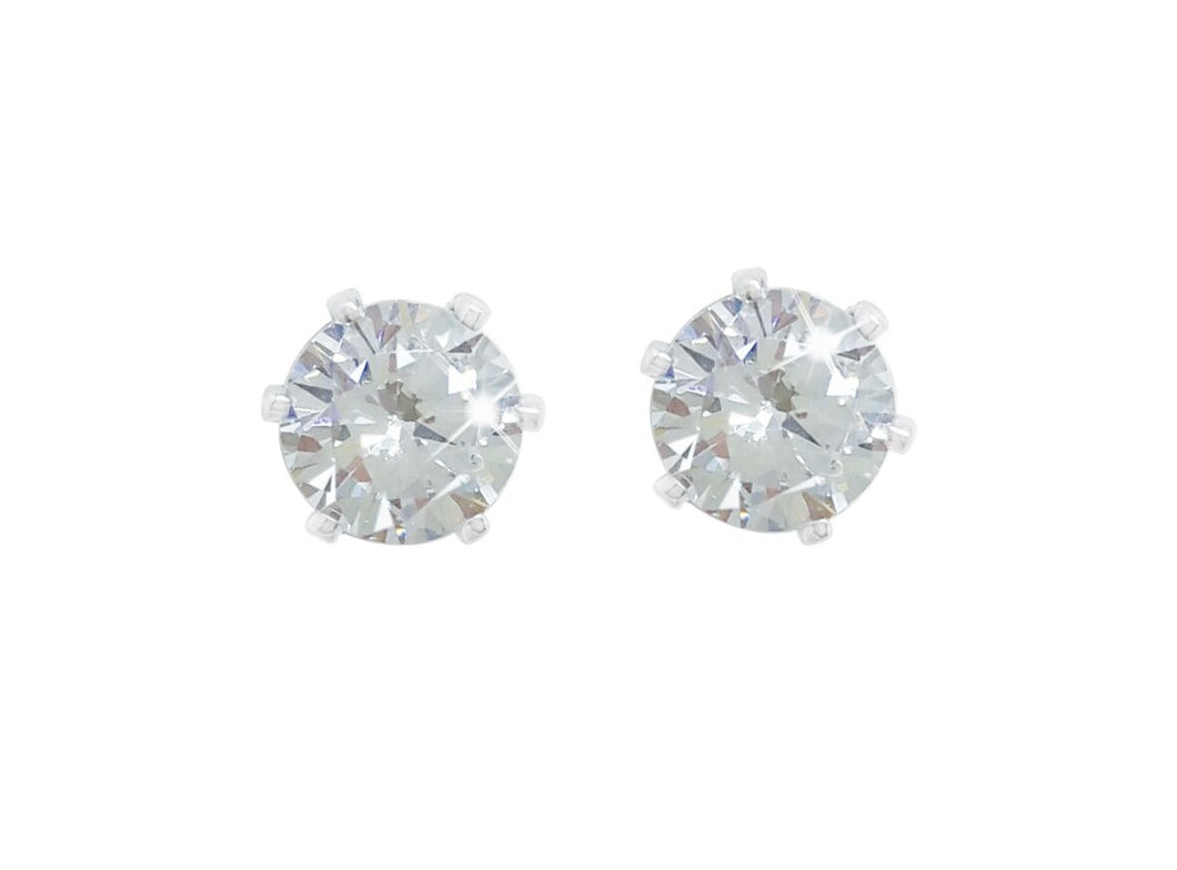 4mm Silver Studs with Clear Stone Earrings