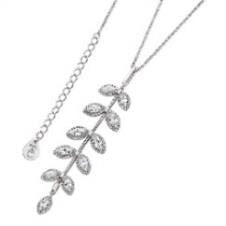 Silver Diamante Leaf Drop Pendant