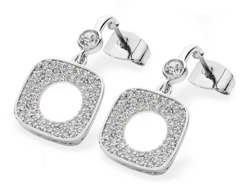 Silver Square Pave Moon Earrings