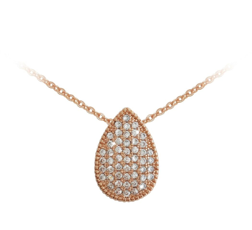 Rose Gold Pave Set Tear Drop Pendant