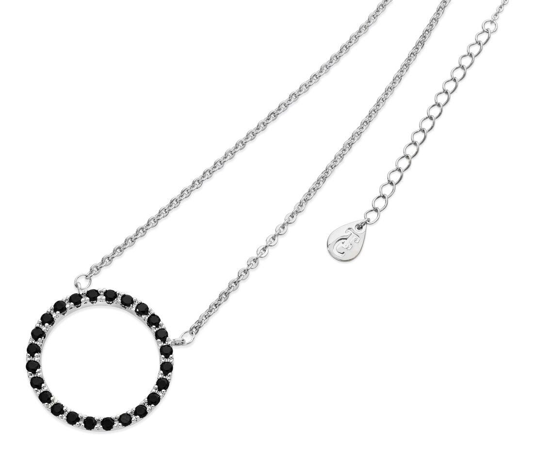 Silver Black Diamond Moon Pendant