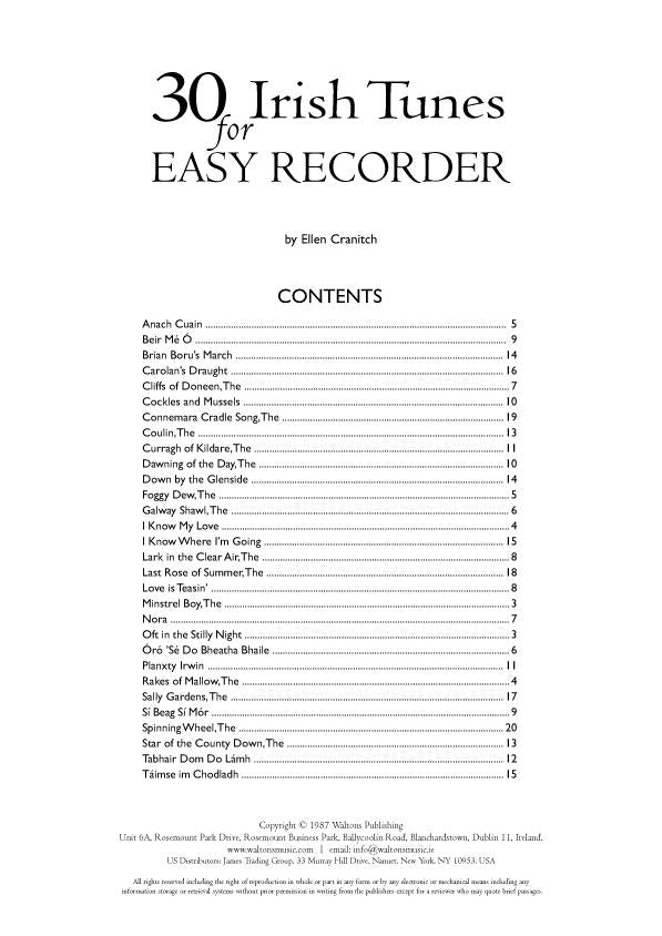 30 Irish Tunes For Easy Recorder