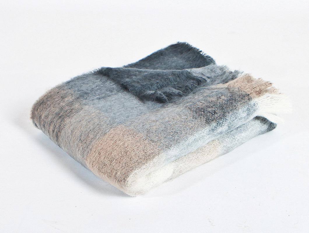Mohair Throw - Charcoal, White & Mink Check
