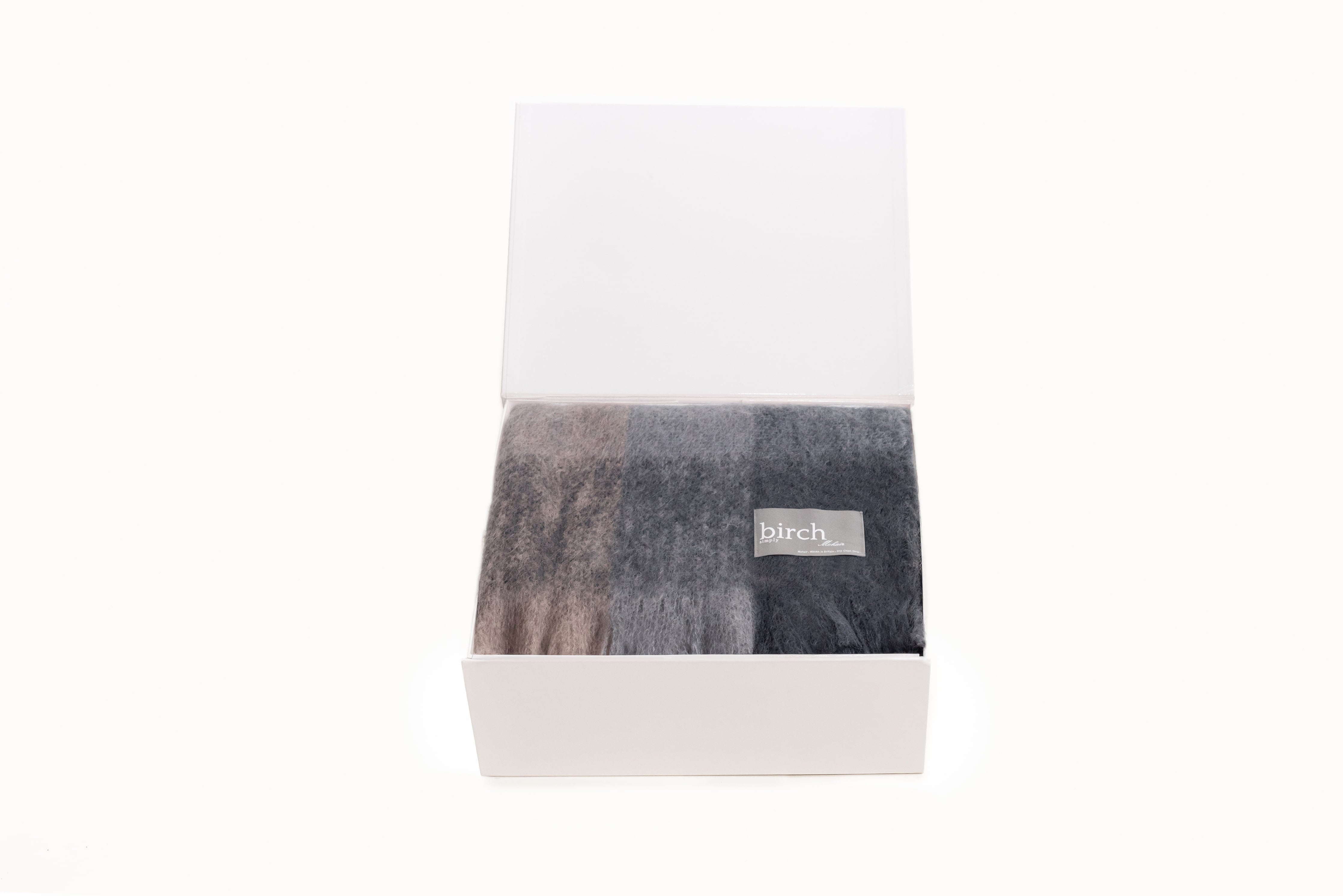 Mohair Throw - Charcoal, White & Mink Check