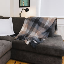 Load image into Gallery viewer, Mohair Throw - Charcoal, White &amp; Mink Check
