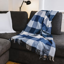 Load image into Gallery viewer, Lambswool Throw - Blue Block Check
